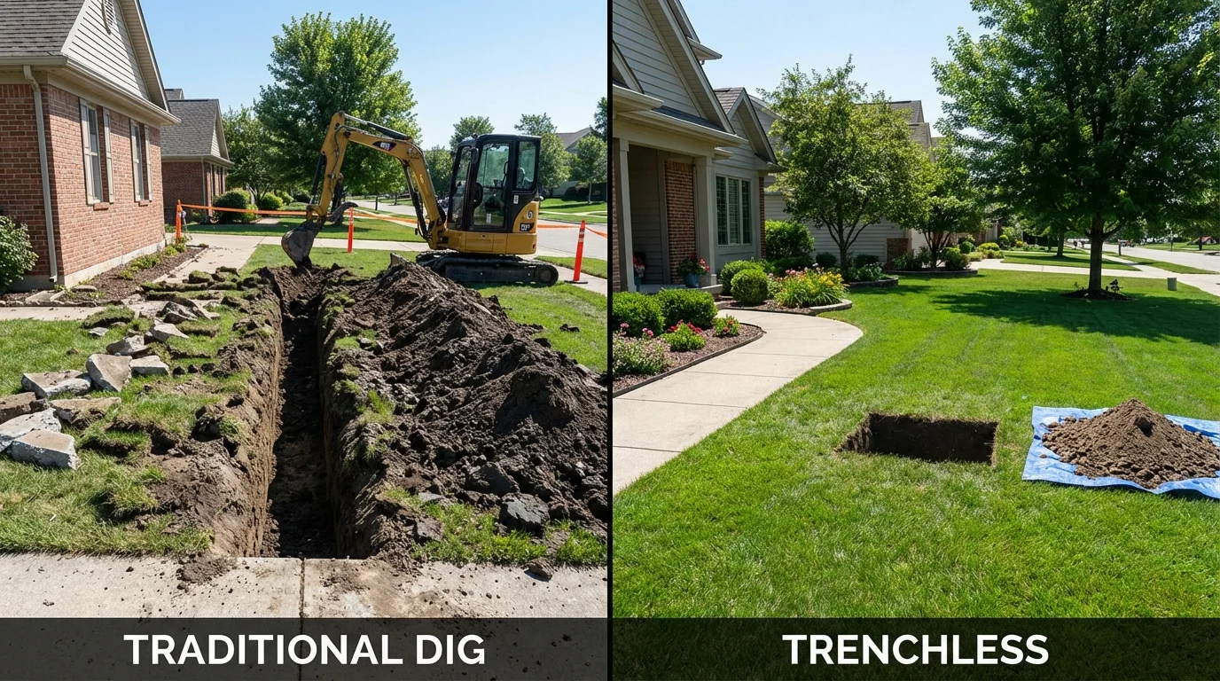 Trenchless sewer repair with minimal yard damage versus traditional excavation in Luling, LA